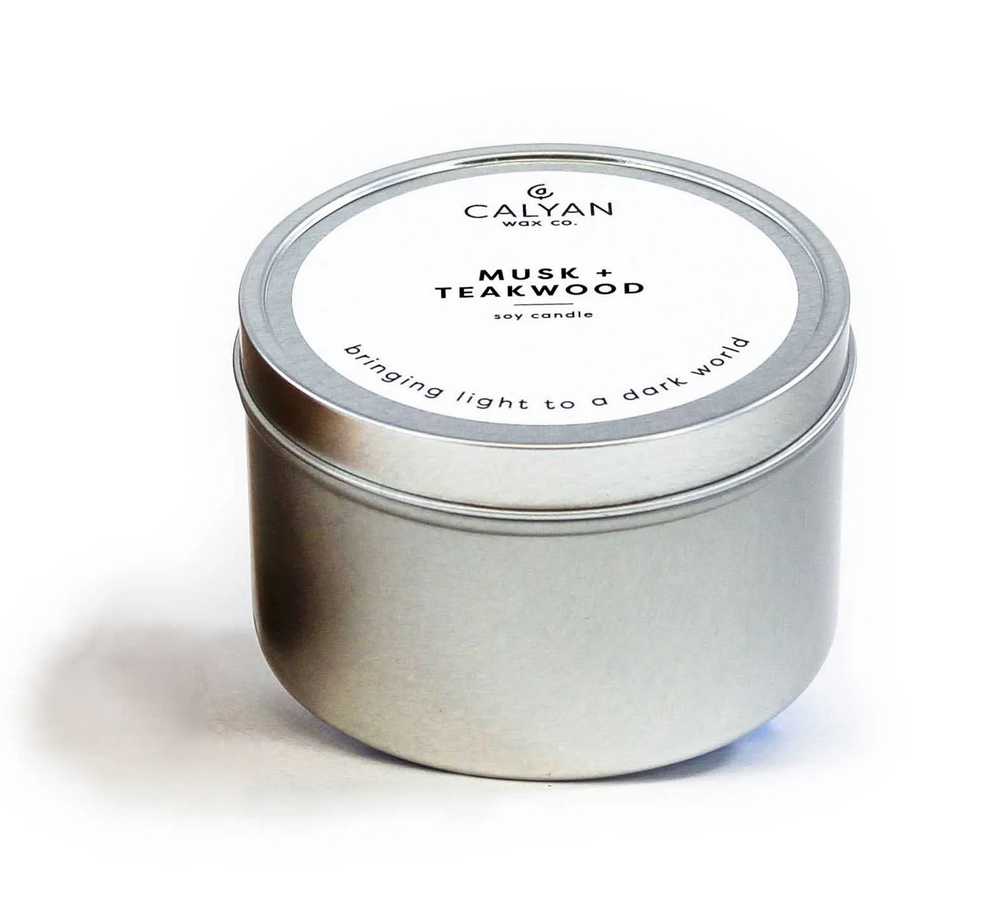 Musk & Teakwood | Calyan Wax Co. Metal Tin Soy Scented Jar Candle