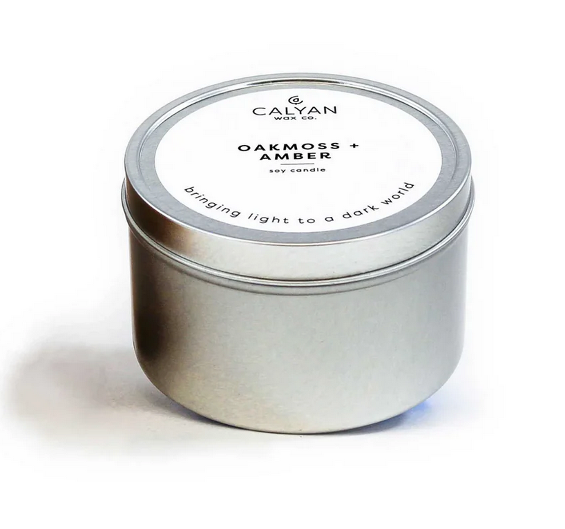 Oakmoss & Amber | Calyan Wax Co. Metal Tin Soy Scented Jar Candle